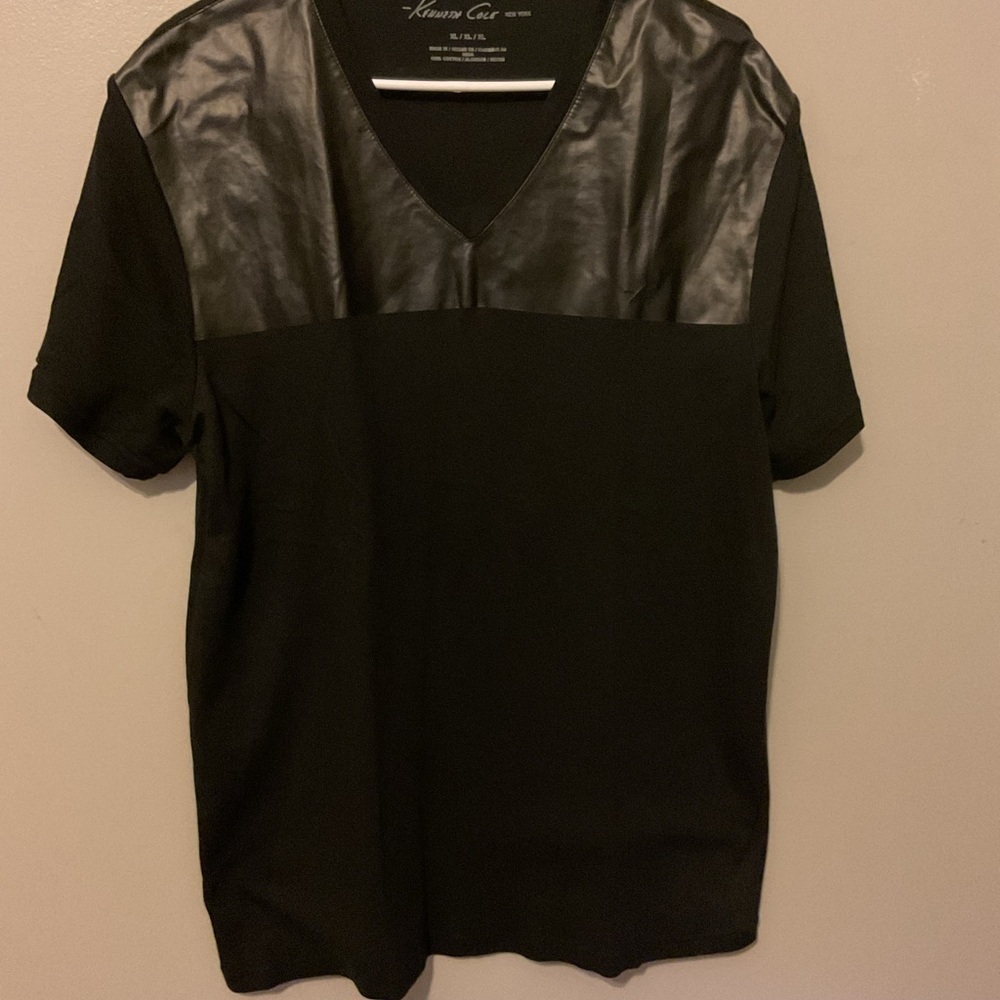 Kenneth Cole men’s Black Faux Leather v neck